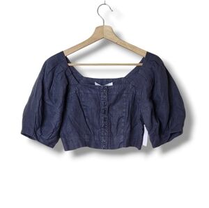 Joie Blanche 100% Linen Crop Top In Caviar Size XS NWT
